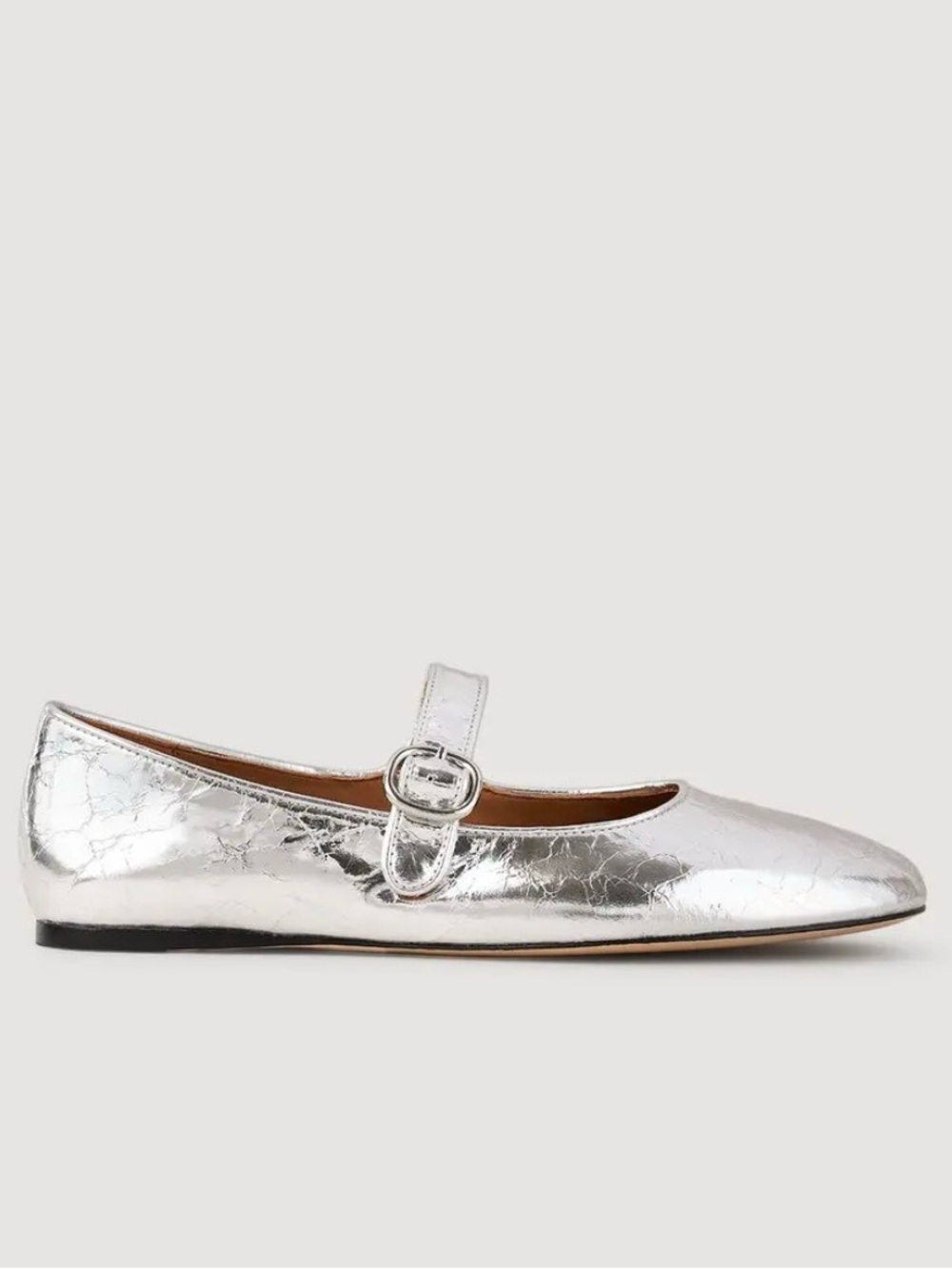 Sandro Metallic Silver Mary Jane Flats - Picture 1 of 5